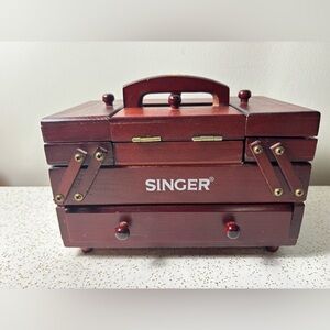 Vintage Singer wooden sewing notions box